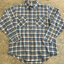 Vintage 70s Big Mac Plaid Shirt Blue Tan L 16  16.5