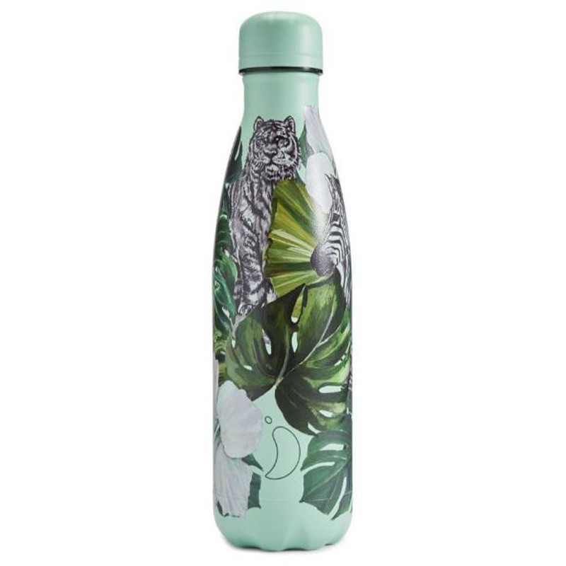 Gourde isotherme Chilly's au bureau ou en randonnée avec le motif Wild Monstera