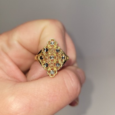 14K Twotone Gold Diamondcut Diamond Shape Filigree Ring for Women Size 8 2220B36