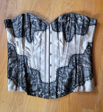 Adore Me XL Women's Lace Corset Gold Black Hooks Lace Up