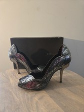 Bcbg MaxAzria Black Silver Heel Pump Scalloped Snake Reptile Cocktail Formal