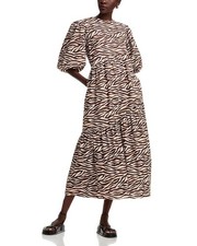 275$ The Lulo Project Zebra Midi Dress Flashlight Sleeves Size S Brown