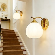Modern Wall Sconce Light LED Wall Lighting Bedroom Milky White Globe Glass Shade