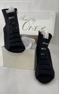 Fara Onex Black Elastic Wedge Heel Shoes Size 9M