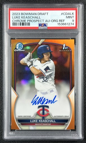 LUKE KEASCHALL PSA 9 2023 BOWMAN CHROME DRAFT TRUE ORANGE REFRACTOR AUTO 10/25