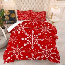 Christmas Comforter Set King: White Snowflakes Red Bedding Sets King Size for...