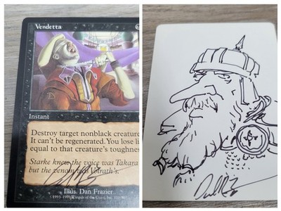 Signed Altered Artist Proof MTG Revised Dan Frazier Vendetta Hand Drawn