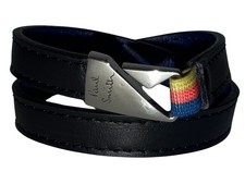 Paul Smith Mainline Mens Black Leather Double Wrap Latch Hook Bracelet Brand New