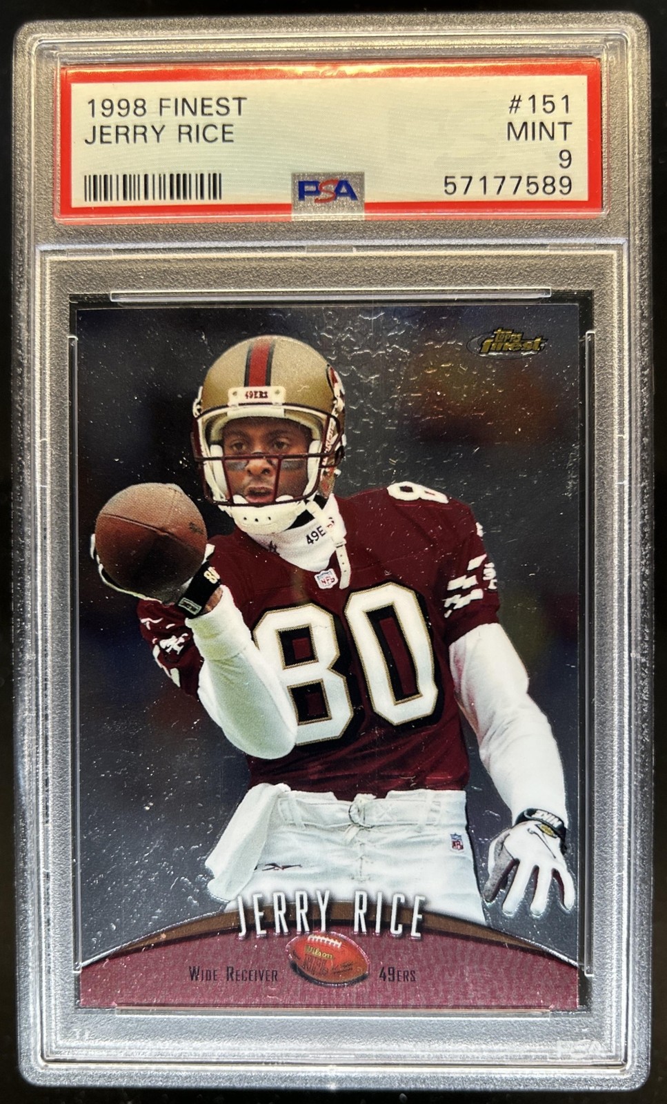 1998 Topps Finest Jerry Rice No Protectors #151 49ers PSA 9 view 1