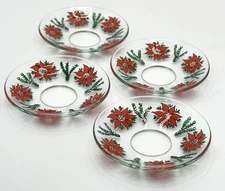 4 Christmas Pointsettia Bobeches for Candlestick Holders Wax Catchers 2.75"