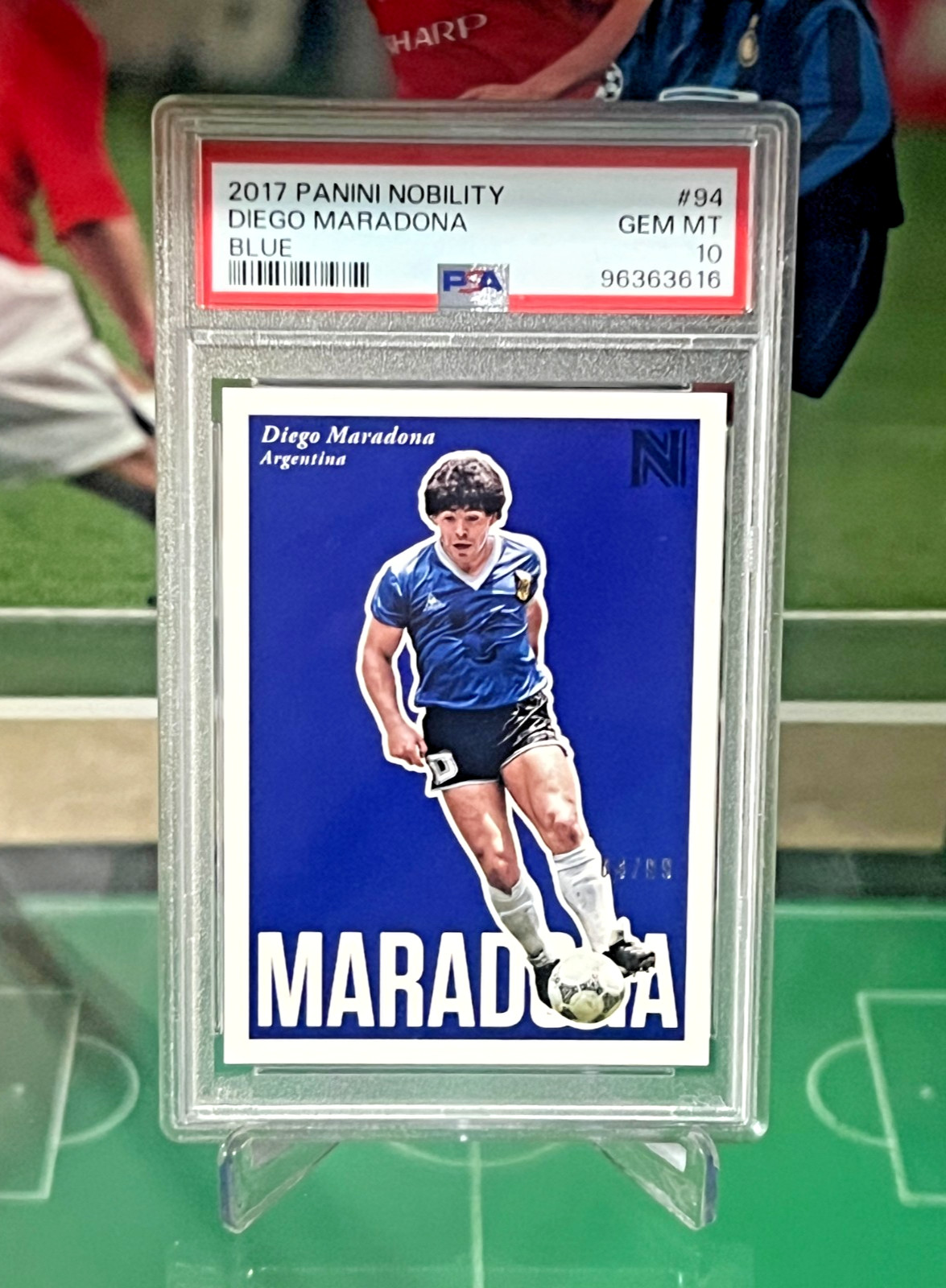 2017 Panini Nobility #94 Diego Maradona Blue /99 PSA 10 view 6