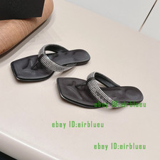 2026 summer wear slip-resistant flip-flops square head rhinestone flat slippers