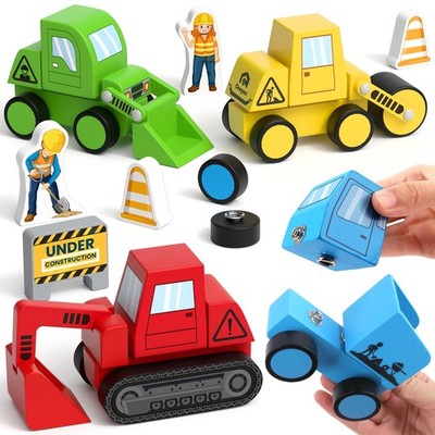 Coogam Snap Together Vehicle Toys for Toddlers, Wooden Montessori Take Small 