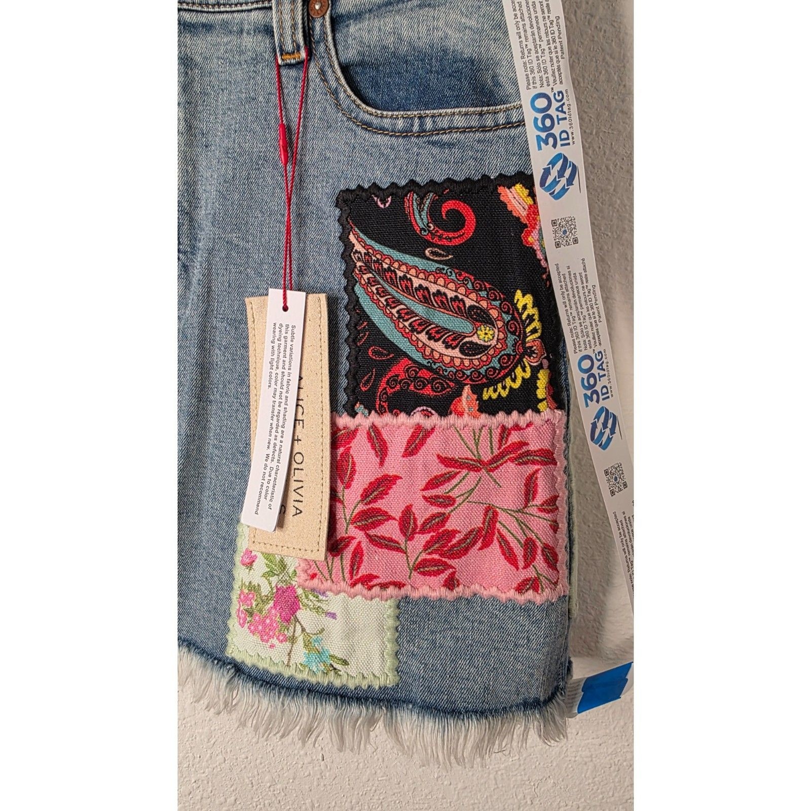 Alice + Olivia Route 66 High-Rise Patchwork Denim Mini Skirt Size 26 image 7