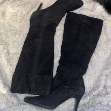 Nine West Women's Casey Knee-High Tall Boots Heels Black Suede Bow 9.5 M New