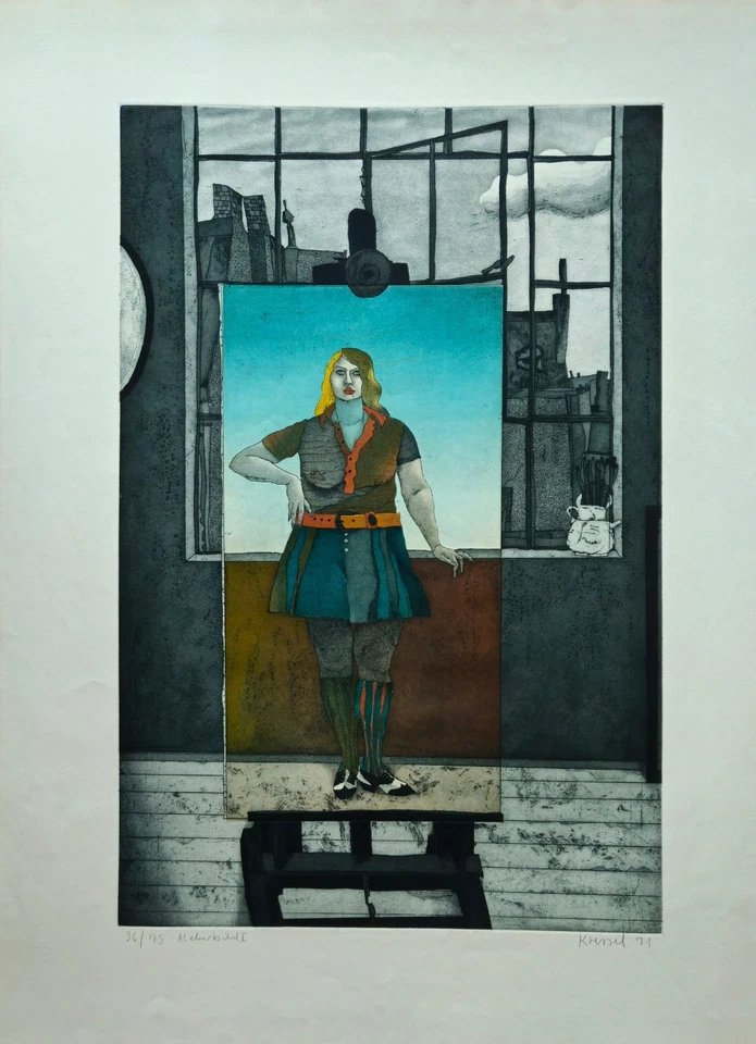 Diether Kressel Farbradierung "Atelierbild II" 36/75 handsigniert