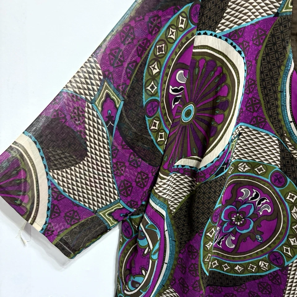 Maggie Barnes Blouse Womens 2X Purple Brown Geometric Artsy Sheer Flare Sleeves - Image 4 of 4