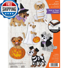 Bucilla Felt Applique 6 Piece Ornament Making Kit, Trick or Treat Puppies, Perfe