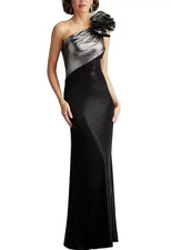 Tadashi Shoji S Small Korra Gown One Shoulder Metallic Maxi Long Dress $518