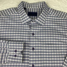 David Donahue Dress Shirt Mens XXL Blue/Purple Plaid Regular Fit