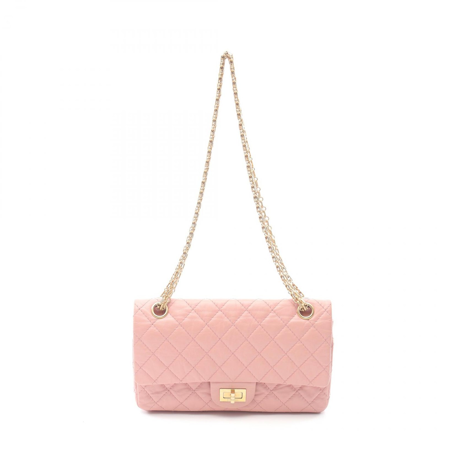 CHANEL 2.55 Double Flap Leather Shoulder Bag Pink Gold Hardware Pre-Owned