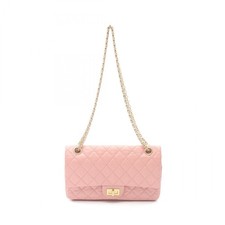 CHANEL 2.55 Matelasse Double Flap Chain Shoulder Bag Leather Pink GHW Used