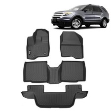2011-2015 Ford Explorer Bench Seat Floor Mats, Black 3D Molded Carpets Liner