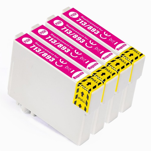 4 Magenta Tintenpatronen Ersetzen Epson Stylus T0713 Non-Oem / Kompatibel-image