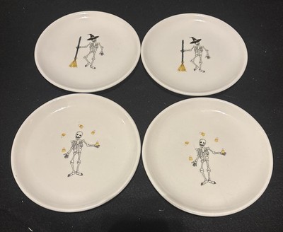 Rae Dunn Halloween 2018 Appetizer Plates Skeleton Witch Candy Corn Juggle (4)