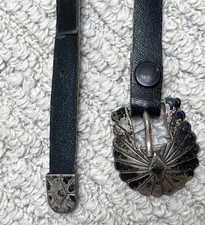 VTG Navajo Sterling Silver Concho Belt Signed Skinny Leather 42" 20 Conchos