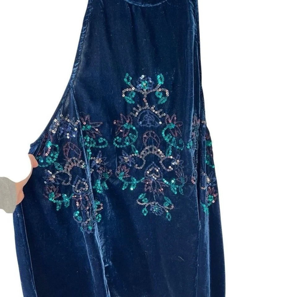 Free People Mini Dress Womens M Dark Blue Velvet Sequin High Neck Glamorous - Image 4 of 4