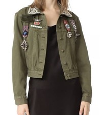 NWT Alice + Olivia Chloe Embroidered Cropped Army Jacket Military Olive Green S
