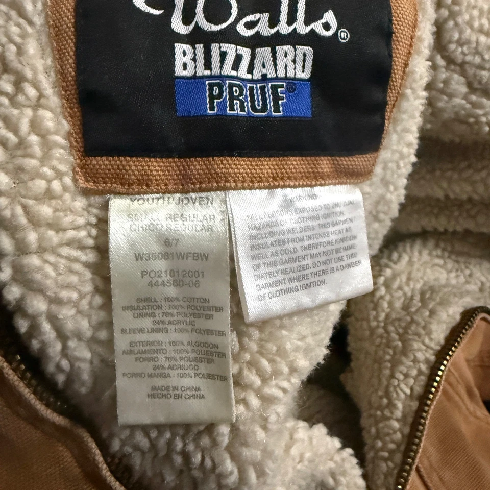 Walls Blizzard Pruf Boys Brown Canvas Chore Hooded Workwear Jacket Size 6/7 - Image 4 of 4