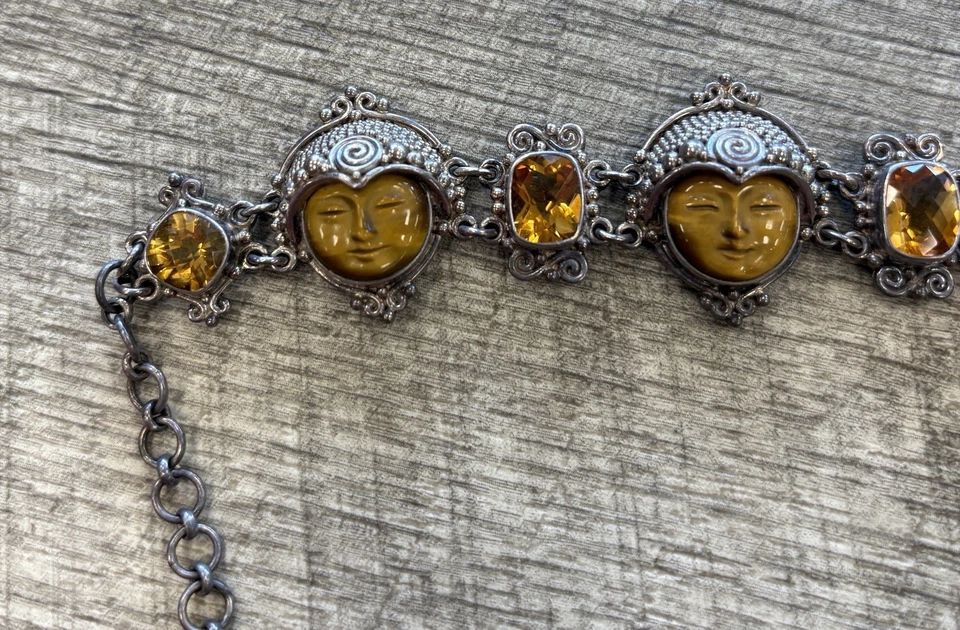 Sajen 925 пробы резные лица богини тигровый глаз цитрин браслет - Изображение 4 из 4
