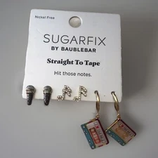 Sugafix by Baublebar Earring Set Music Notes Microphone Cassette Tape New