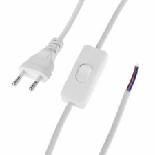 Cavo elettrico aperto BIANCO 150cm con spina bipolare EU+interruttore lampada
