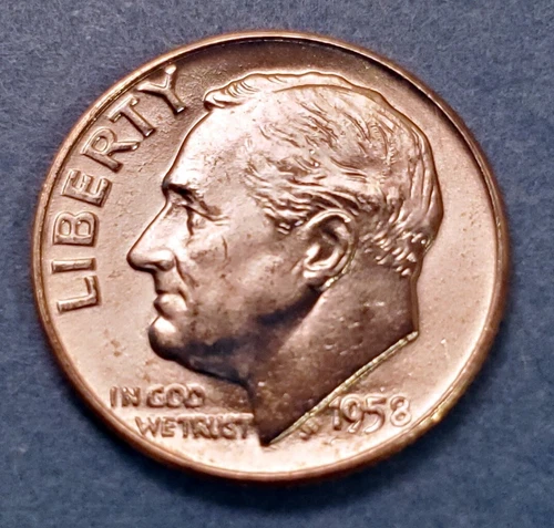 1958 D Roosevelt Dime Brilliant Uncirculated from an original BU roll - 25 sold