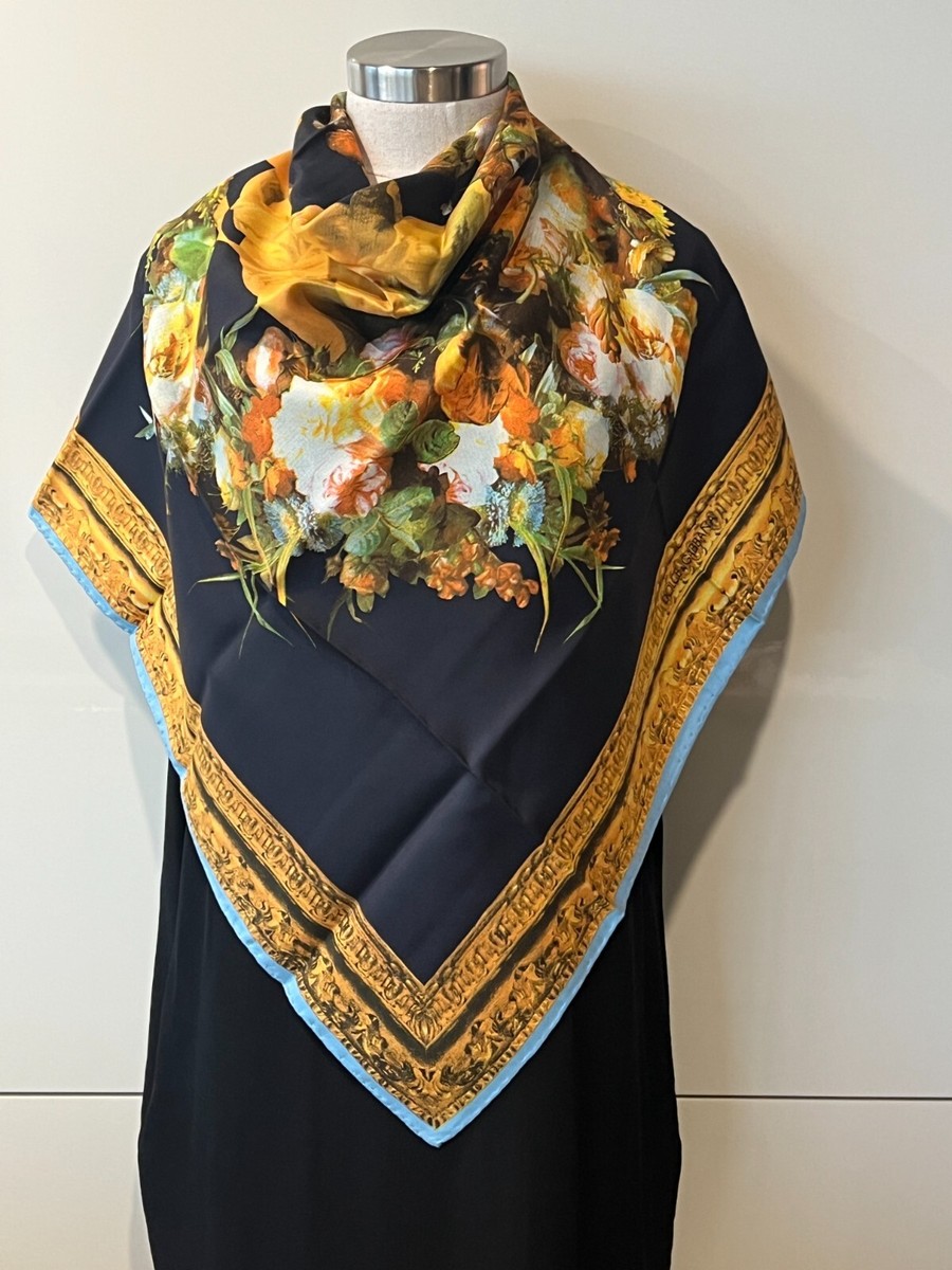 DOLCE GABBANA Silk Twill Renaissance Floral Angels, Handroll Hems