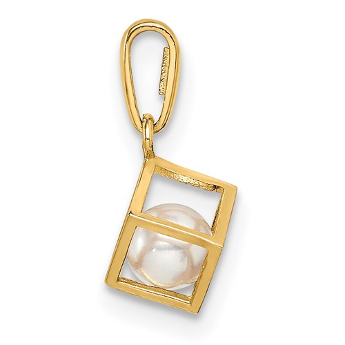 Lex & Lu 14k Yellow Gold Square with FWC Pearl Pendant - Picture 2 of 4