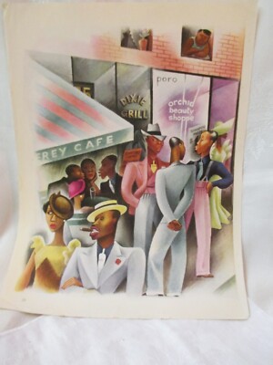 Antique 1930's Vanity Fair Print Harlem Street Scene