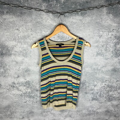 Weekend Max Mara Striped Tank Top M Silk Hemp Blend Italy Sleeveless Y2K Boho