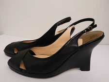 Cole Haan Air Chelsea Black Leather Slingback Wedge Heel Sandals Womens sz 8.5B