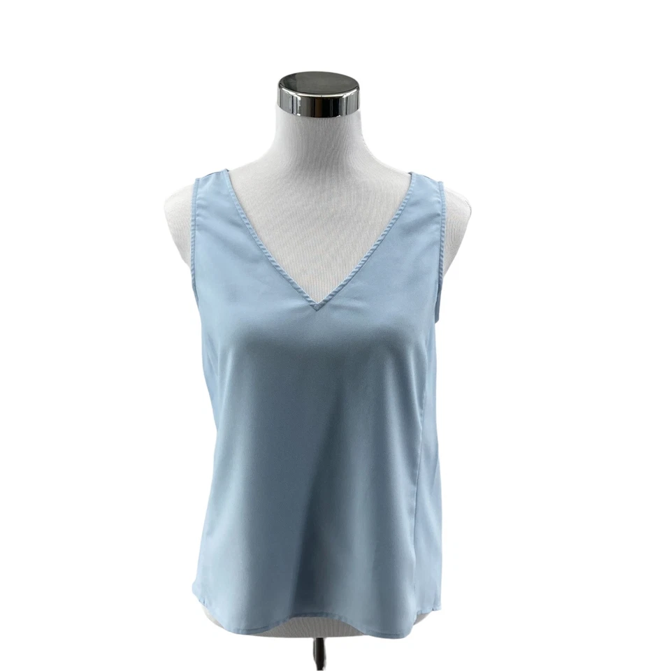 Camiseta sin mangas Nordstrom para mujer pequeña azul lisa sin mangas cuello en V pulóver ligero Foto 3 de 4