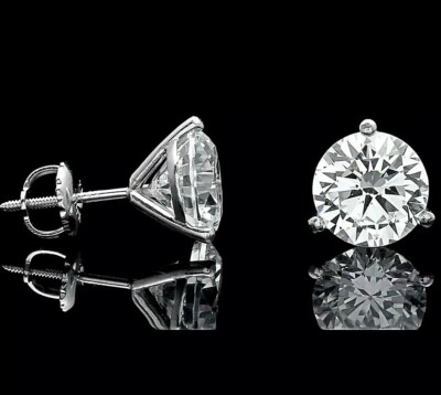 Solitär-Ohrstecker 3 kt Rundschliff Laborgefertigt weißer Saphir 14 K Weißgold