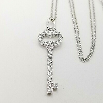 ''PK'' Sterling Silver 925 Small White Topaz Oval Key Pendant 18' In Chain  