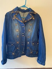 Montanaco Jeweled Distressed Denim Jacket Size Xl