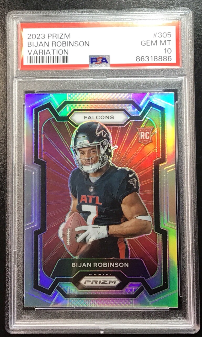🔥2023 Panini Prizm - Rookie Variation Silver Prizm #305 Bijan Robinson PSA 10💎