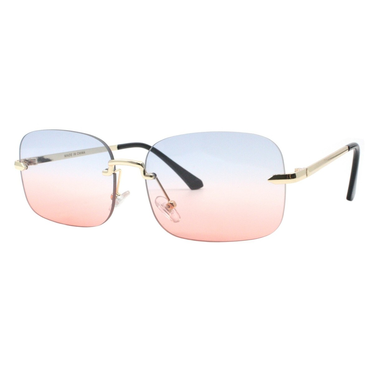 Rimless Gold Metal Frame Rectangle Sunglasses UV Protection Polarized Gradient Luxe Color Gradient Bevelled Lens Metal Rectangle Sunglasses  main image 4