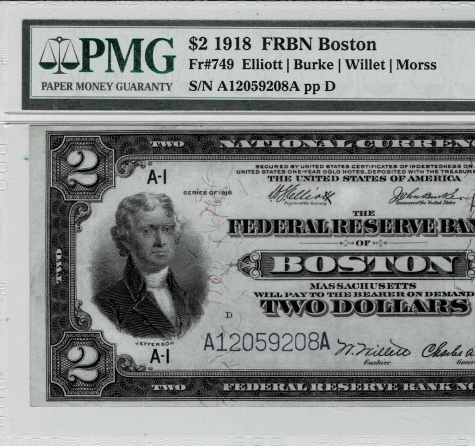 1918 $2 Federal Reserve Bank note-'Battleship'--fr.749 (Boston) PMG EF 40 EPQ - Image 3 of 4