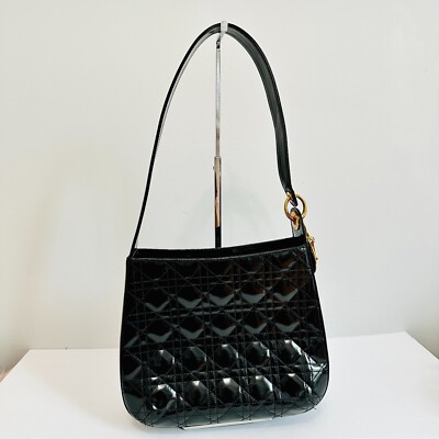 AUTHENTIC LADY DIOR PATENT LEATHER SHOULDER BAG MADE IN ITALY MA